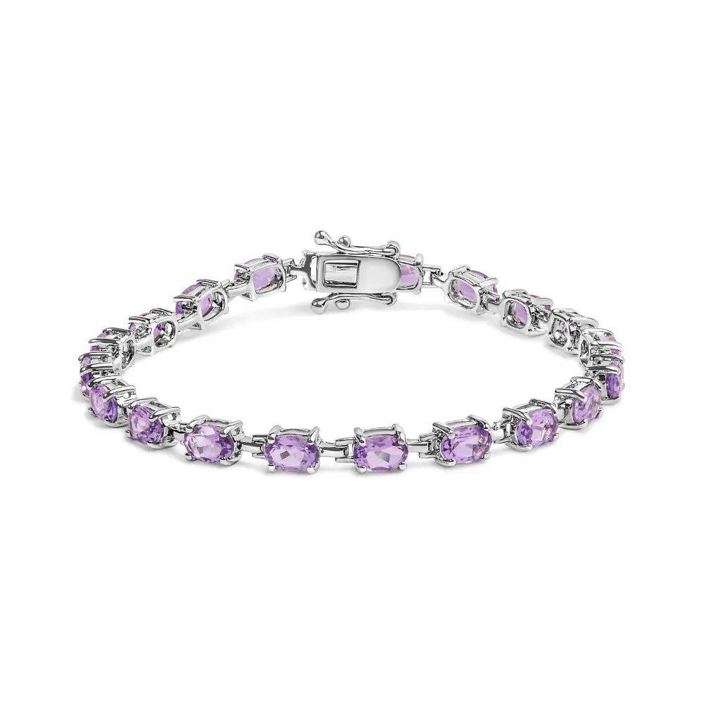 .925 sterling silver 8 1/2 cttw oval shaped purple amethyst link bracelet 7’’ inches bracelets/bracelet/tennis handcrafted