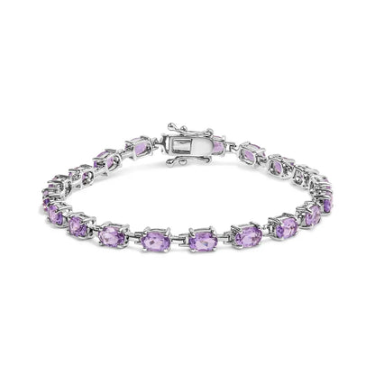 .925 sterling silver 8 1/2 cttw oval shaped purple amethyst link bracelet 7’’ inches bracelets/bracelet/tennis handcrafted