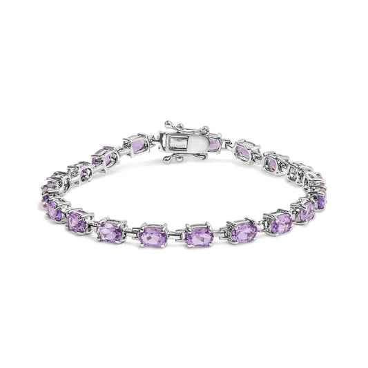 .925 sterling silver 8 1/2 cttw oval shaped purple amethyst link bracelet 7’’ inches bracelets/bracelet/tennis handcrafted