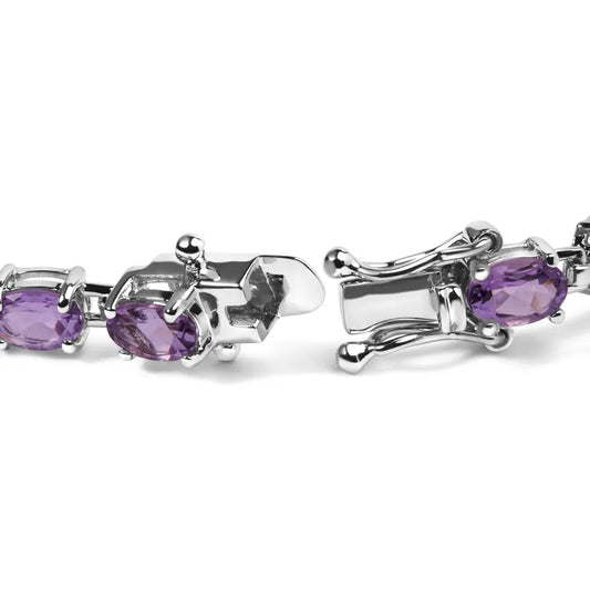 .925 sterling silver 8 1/2 cttw oval shaped purple amethyst link bracelet 7’’ inches bracelets/bracelet/tennis handcrafted