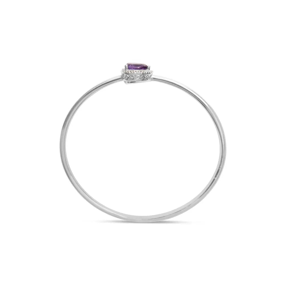 .925 sterling silver 8 x 5.5mm pear shape amethyst and diamond accent halo bypass bangle bracelet (h i color si1 si2 clarity)