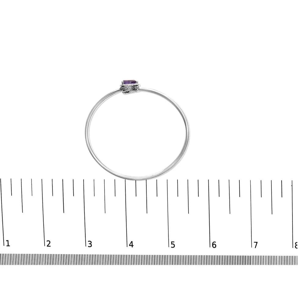 .925 sterling silver 8 x 5.5mm pear shape amethyst and diamond accent halo bypass bangle bracelet (h i color si1 si2 clarity)