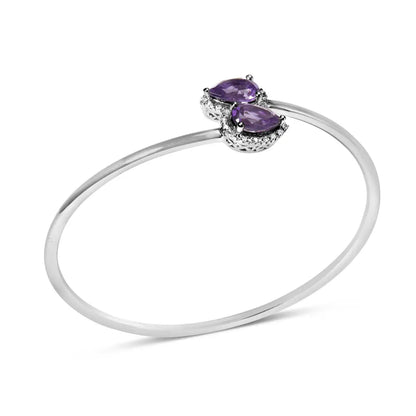 .925 sterling silver 8 x 5.5mm pear shape amethyst and diamond accent halo bypass bangle bracelet (h i color si1 si2 clarity)