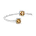 Cushion citrine & diamond halo split bypass bangle bracelet in sterling silver bijoux-nyc direct