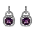 Cushion amethyst & diamond halo dangle earrings in sterling silver – 1/10 cttw bijoux-nyc direct