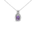 Oval amethyst and diamond drop pendant in sterling silver 9x7mm bijoux-nyc direct