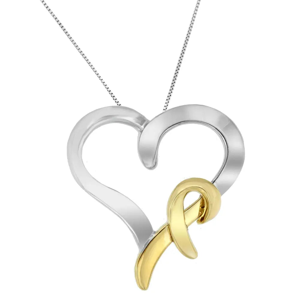 .925 Sterling Silver and 14K Yellow Gold Two-Tone Heart Shaped Pendant Necklace - Bijoux-NYC Direct