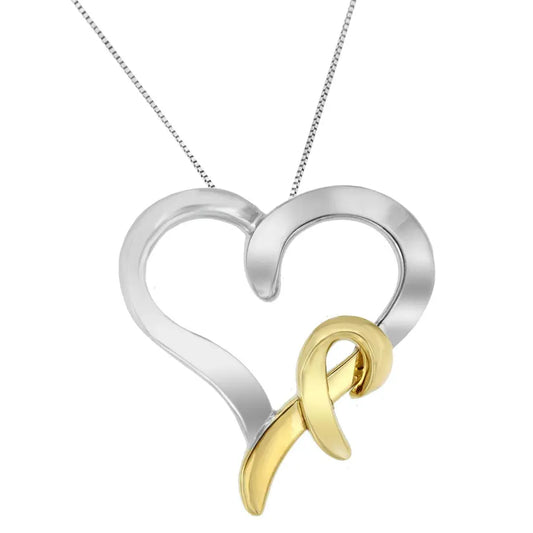 .925 Sterling Silver and 14K Yellow Gold Two-Tone Heart Shaped Pendant Necklace - Bijoux-NYC Direct