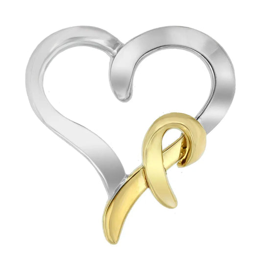 .925 Sterling Silver and 14K Yellow Gold Two-Tone Heart Shaped Pendant Necklace - Bijoux-NYC Direct