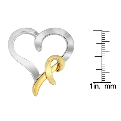 .925 Sterling Silver and 14K Yellow Gold Two-Tone Heart Shaped Pendant Necklace - Bijoux-NYC Direct