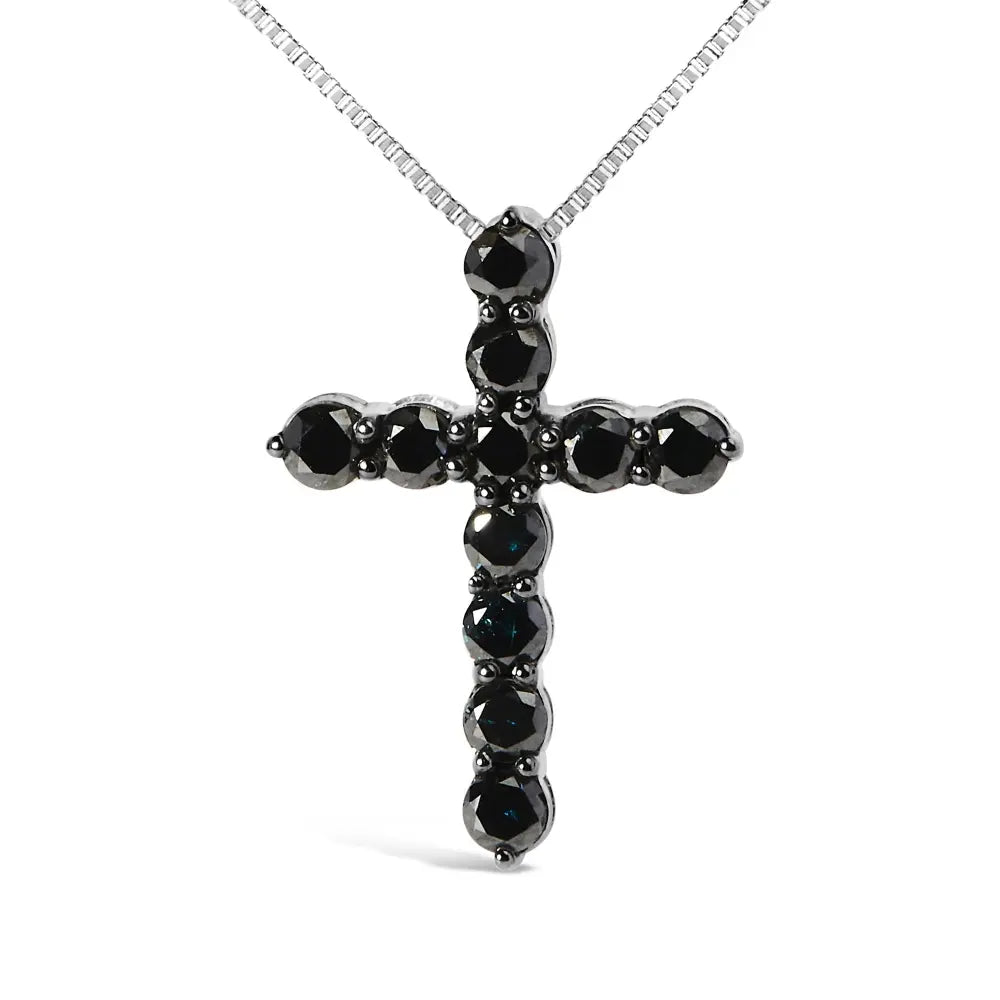 .925 sterling silver and black rhodium 1.0 cttw diamond cross pendant necklace (black color i2 i3 clarity) 18’’ inches