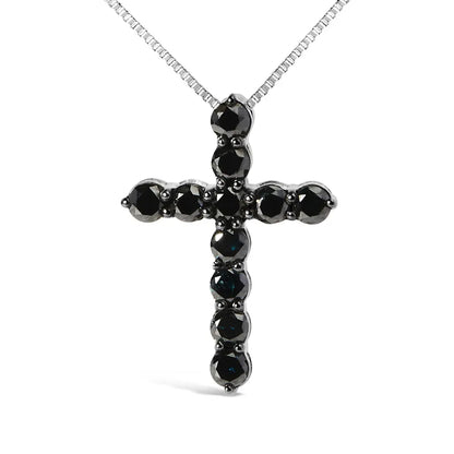 .925 sterling silver and black rhodium 1.0 cttw diamond cross pendant necklace (black color i2 i3 clarity) 18’’ inches