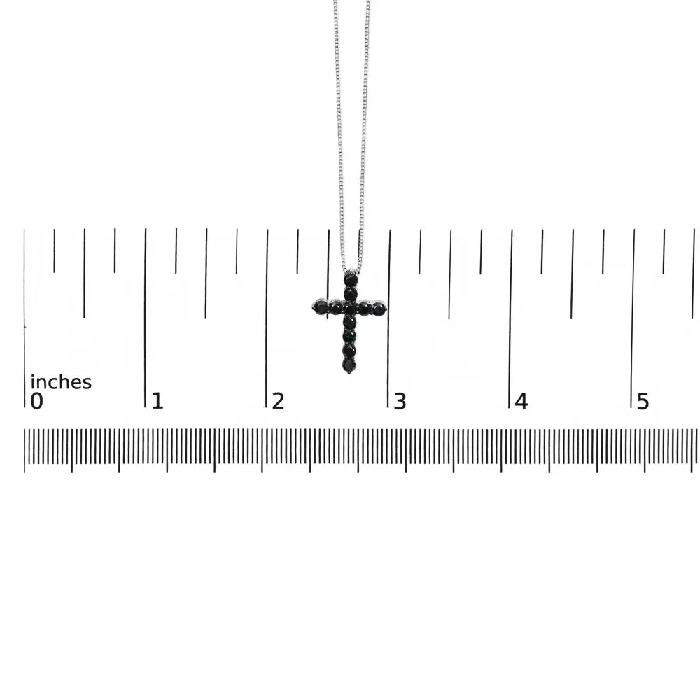 .925 sterling silver and black rhodium 1.0 cttw diamond cross pendant necklace (black color i2 i3 clarity) 18’’ inches
