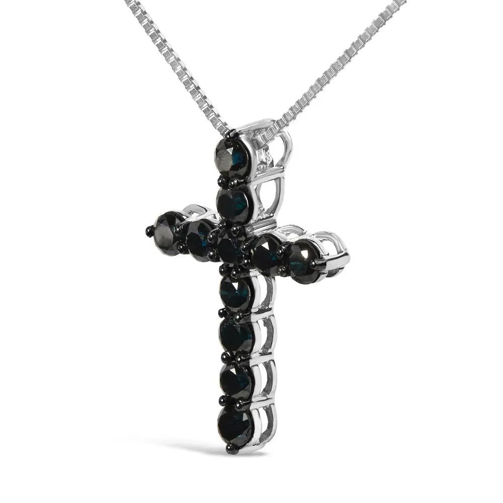 .925 sterling silver and black rhodium 1.0 cttw diamond cross pendant necklace (black color i2 i3 clarity) 18’’ inches