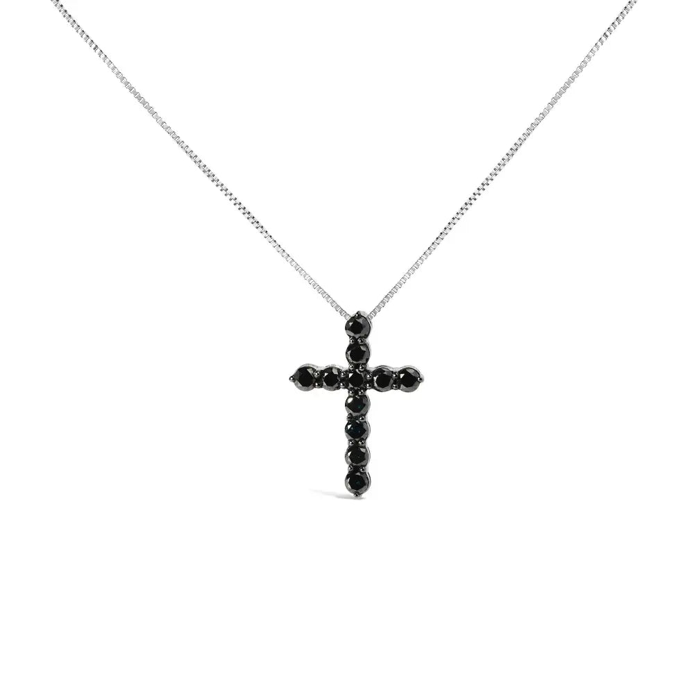 .925 sterling silver and black rhodium 1.0 cttw diamond cross pendant necklace (black color i2 i3 clarity) 18’’ inches