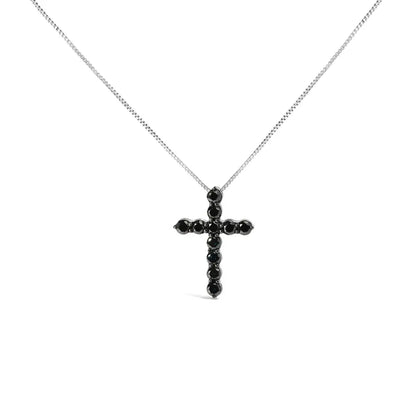 .925 sterling silver and black rhodium 1.0 cttw diamond cross pendant necklace (black color i2 i3 clarity) 18’’ inches