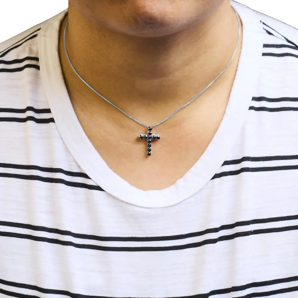 .925 sterling silver and black rhodium 1.0 cttw diamond cross pendant necklace (black color i2 i3 clarity) 18’’ inches