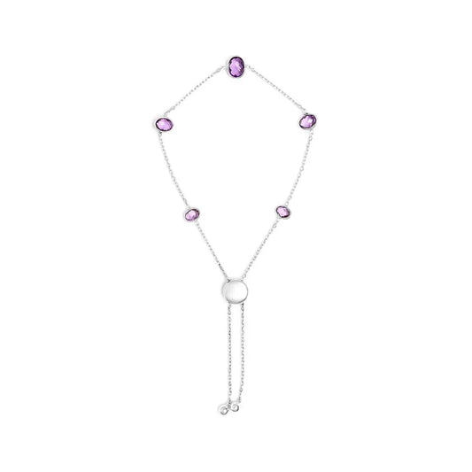 .925 Sterling Silver Bezel Set Purple Amethyst 5 Station Adjustable Bolo Bracelet - Bijoux-NYC Direct