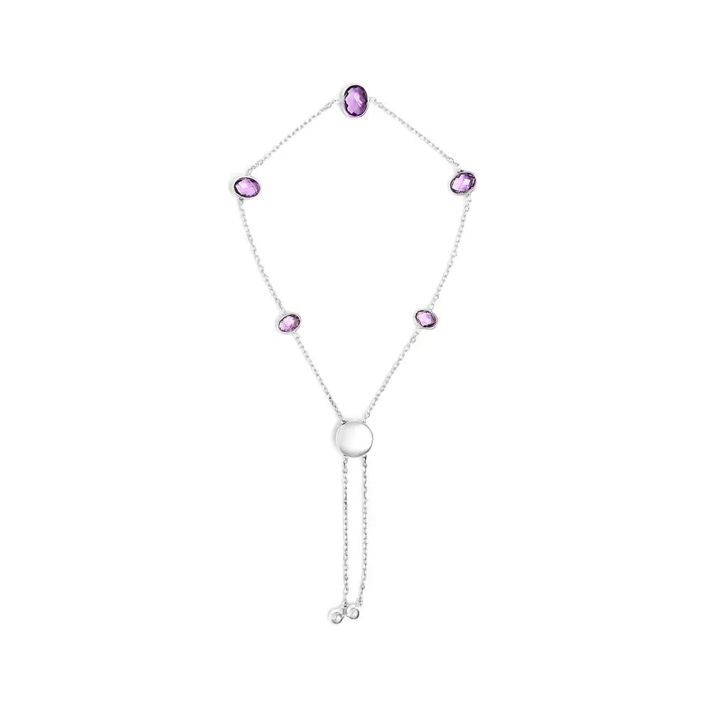 Purple amethyst 5-station adjustable bolo bracelet in sterling silver bijoux-nyc direct