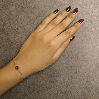 .925 Sterling Silver Bezel Set Purple Amethyst 5 Station Adjustable Bolo Bracelet - Bijoux-NYC Direct