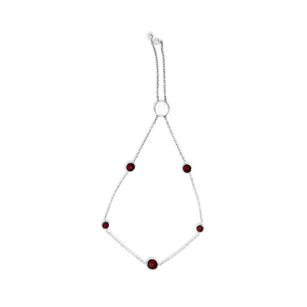Red garnet 5-station adjustable bolo bracelet in sterling silver bijoux-nyc direct
