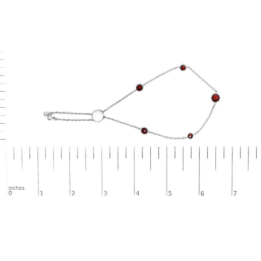 Red garnet 5-station adjustable bolo bracelet in sterling silver bijoux-nyc direct
