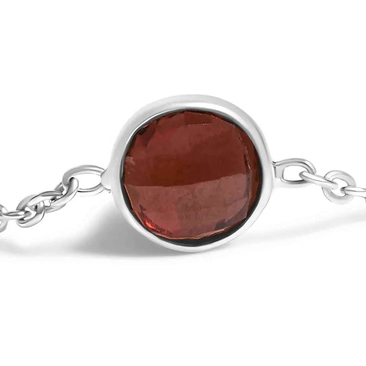 .925 Sterling Silver Bezel Set Red Garnet 5 Station Adjustable Bolo Bracelet - Bijoux-NYC Direct