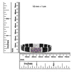 .925 Sterling Silver Black and Brown Enamel 1/3 Cttw Round Diamonds and Pink and Orange Sapphire Gemstones Floral Statement Bangle Bracelet (F-G Color, VS1-VS2 Clarity) - Size 7.75" - Bijoux-NYC Direct