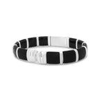 .925 Sterling Silver Black and Brown Enamel 1/3 Cttw Round Diamonds and Pink and Orange Sapphire Gemstones Floral Statement Bangle Bracelet (F-G Color, VS1-VS2 Clarity) - Size 7.75" - Bijoux-NYC Direct