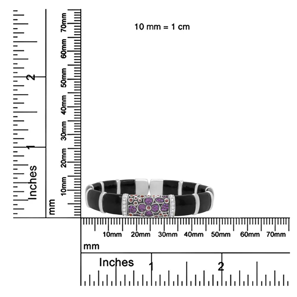 Sterling silver diamond and sapphire floral enamel bangle bracelet 7.75 bijoux-nyc direct