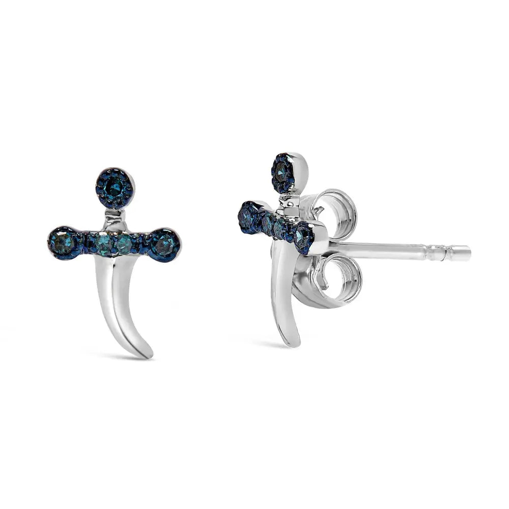 .925 Sterling Silver Blue Diamond Accent Knife Earrings (Blue Color, SI1-SI2 Clarity) - Bijoux-NYC Direct