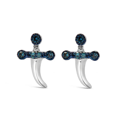 .925 Sterling Silver Blue Diamond Accent Knife Earrings (Blue Color, SI1-SI2 Clarity) - Bijoux-NYC Direct