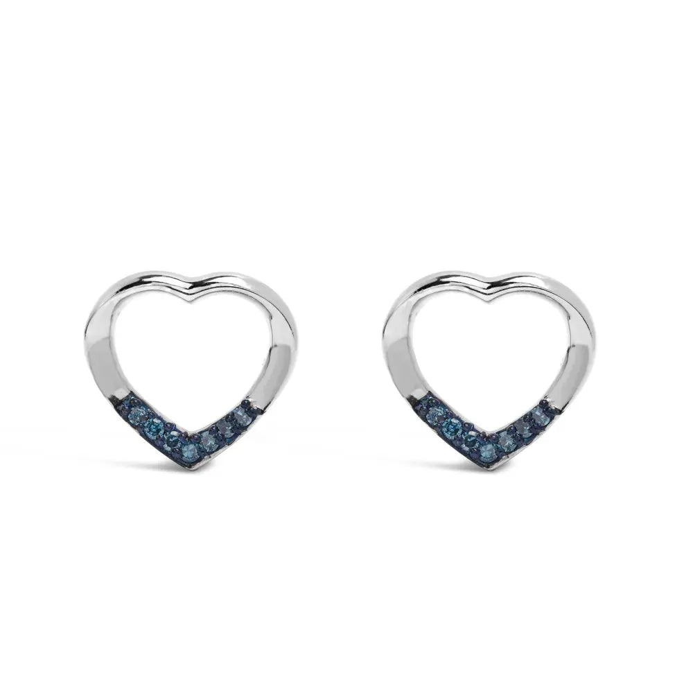 .925 Sterling Silver Blue Diamond Accent Open Heart Stud Earrings (Blue Color, SI1-SI2 Clarity) - Bijoux-NYC Direct