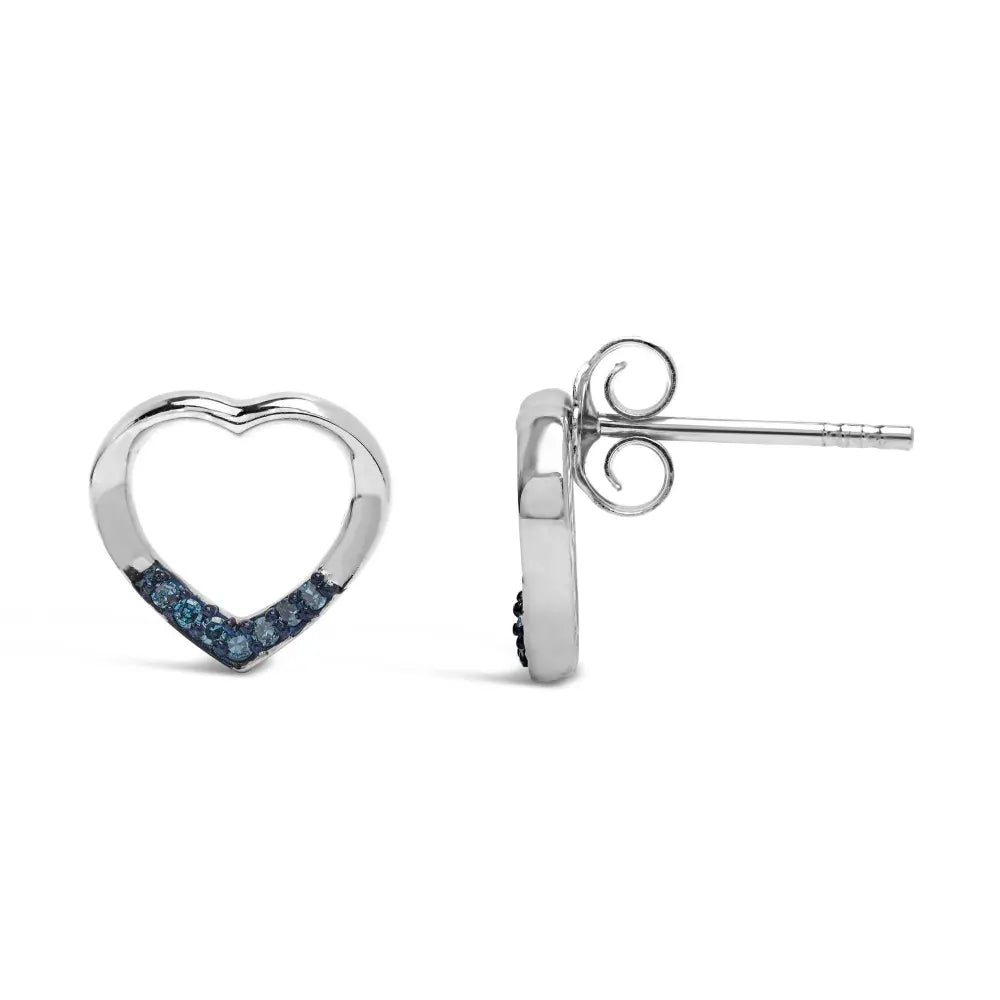 .925 Sterling Silver Blue Diamond Accent Open Heart Stud Earrings (Blue Color, SI1-SI2 Clarity) - Bijoux-NYC Direct