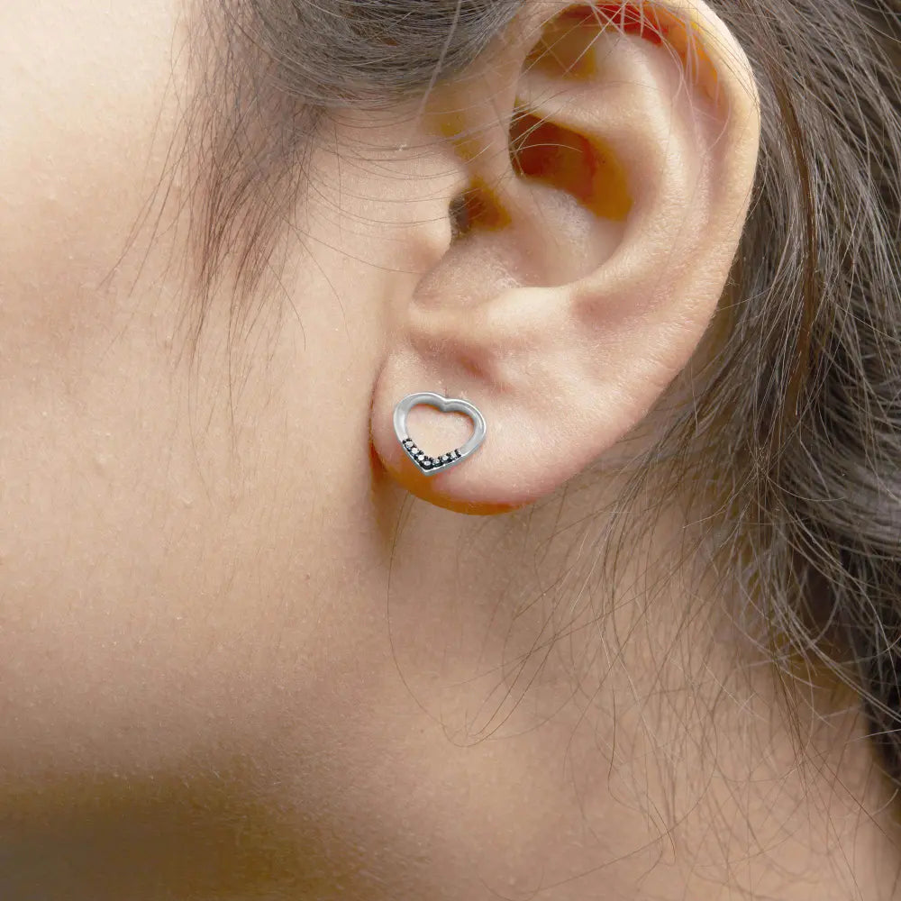 .925 Sterling Silver Blue Diamond Accent Open Heart Stud Earrings (Blue Color, SI1-SI2 Clarity) - Bijoux-NYC Direct