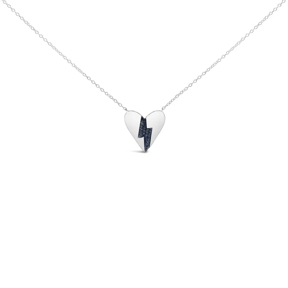 Blue diamond broken heart pendant necklace in.925 sterling silver 18 bijoux-nyc direct