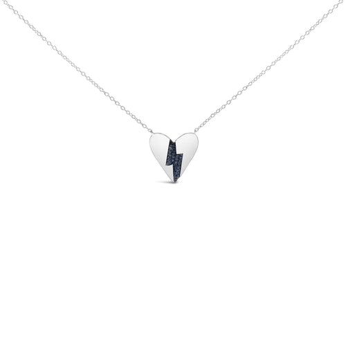 .925 sterling silver blue diamond broken heart pendant necklace (h-i color i1-i2 clarity) - 18’’ inches bijoux-nyc