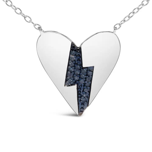 .925 sterling silver blue diamond broken heart pendant necklace (h-i color i1-i2 clarity) - 18’’ inches bijoux-nyc