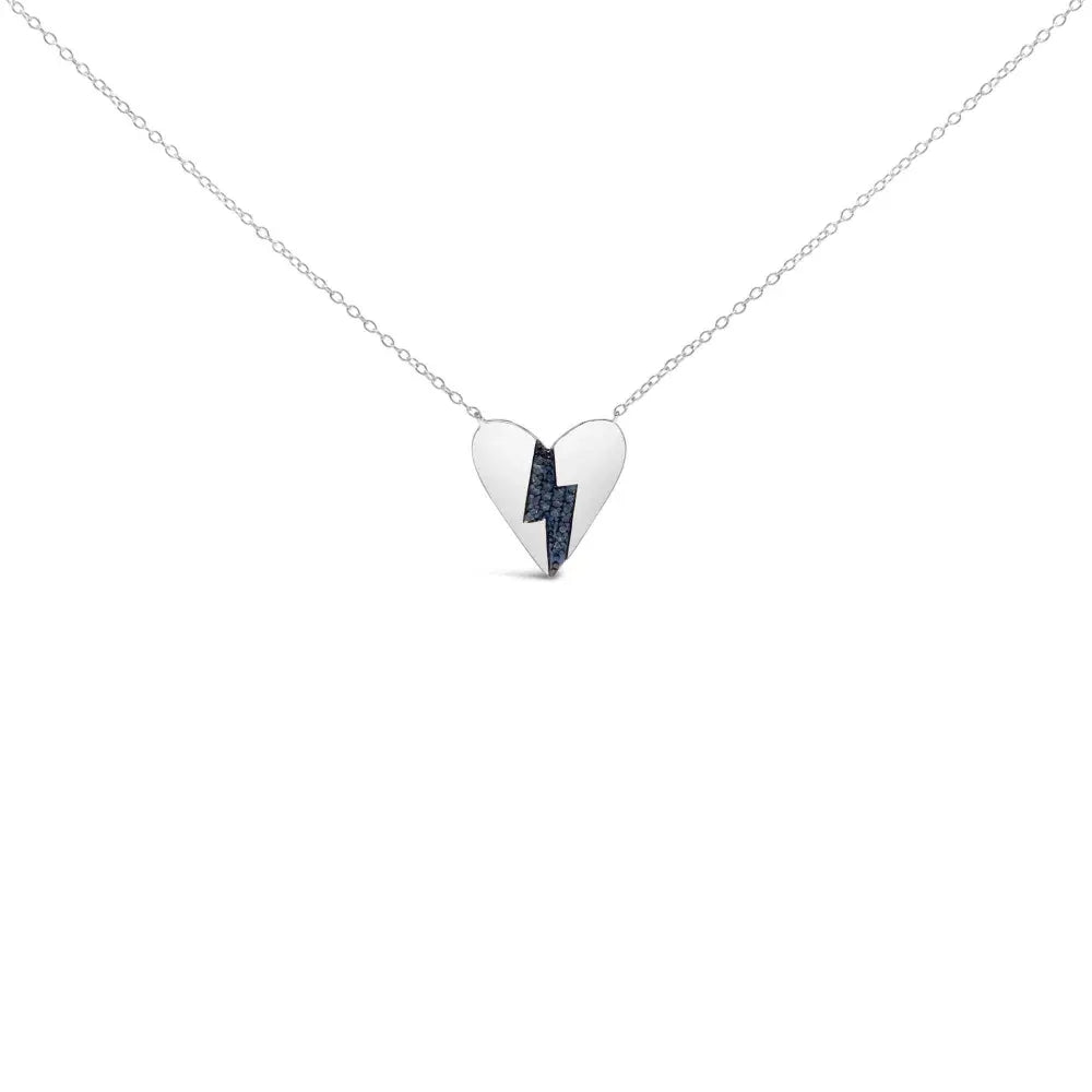 .925 sterling silver blue diamond broken heart pendant necklace (h i color i1 i2 clarity) 18’’ inches necklaces/pendant/pendant