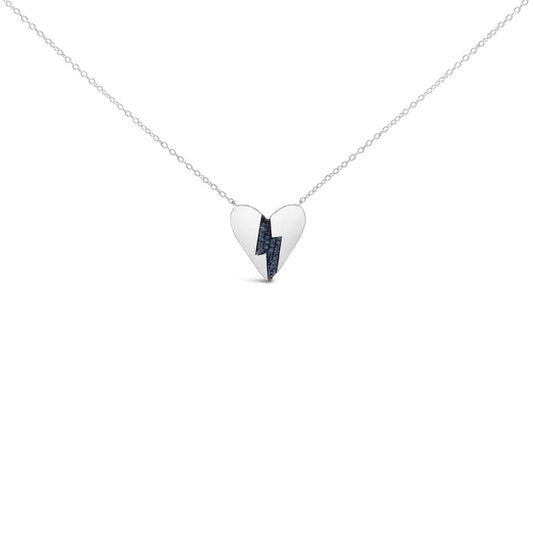 .925 sterling silver blue diamond broken heart pendant necklace (h i color i1 i2 clarity) 18’’ inches necklaces/pendant/pendant