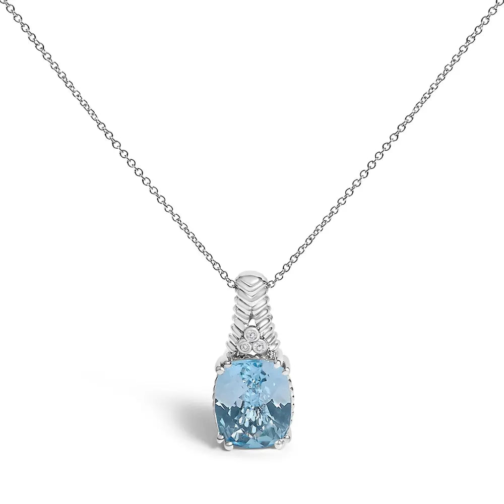.925 Sterling Silver Blue Topaz and Diamond Accent Textured Pendant Necklace - 18" Inches - Bijoux-NYC Direct
