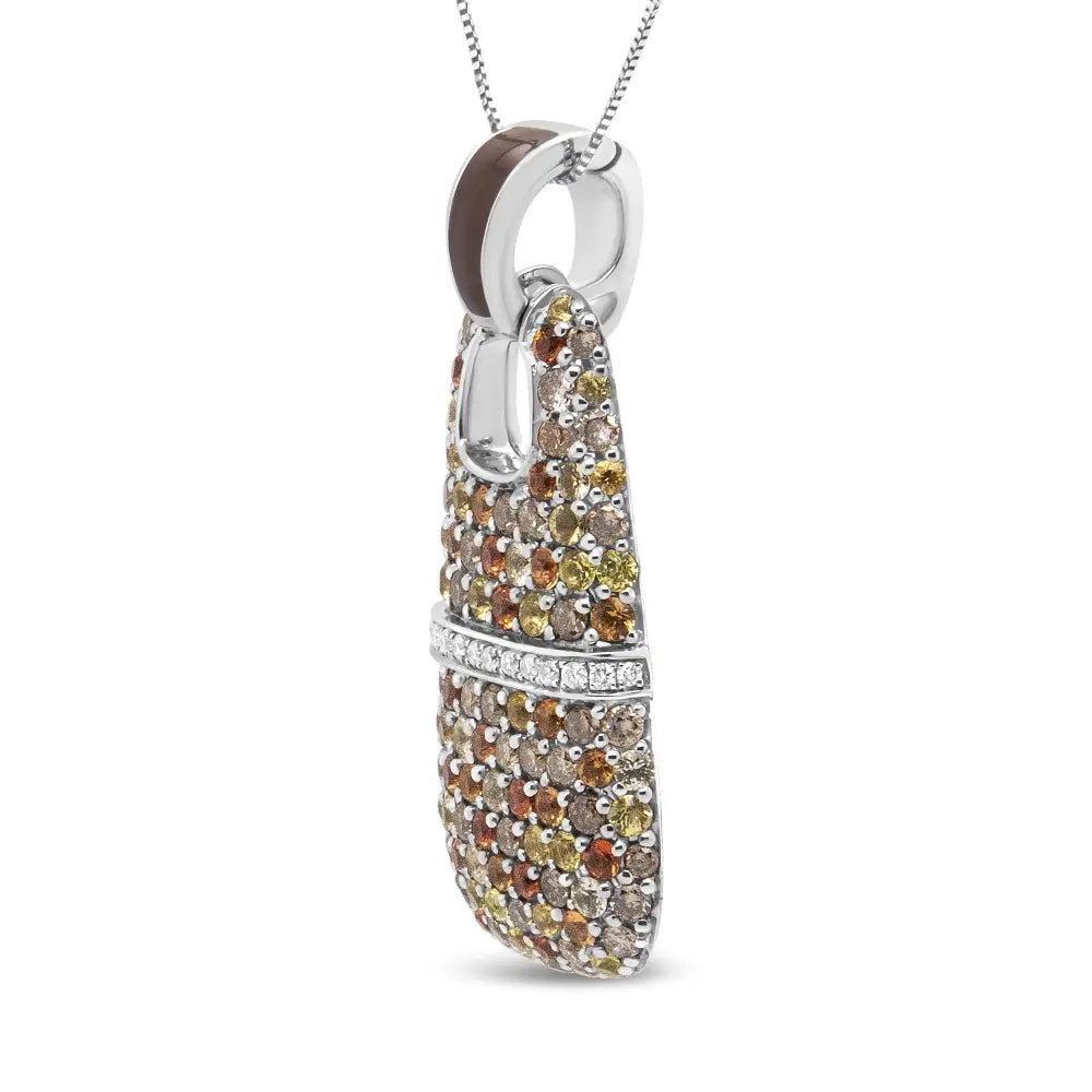 Sterling silver brown enamel 1ct diamond and sapphire statement necklace bijoux-nyc direct