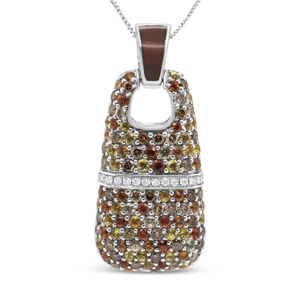 Sterling silver brown enamel 1ct diamond and sapphire statement necklace bijoux-nyc direct
