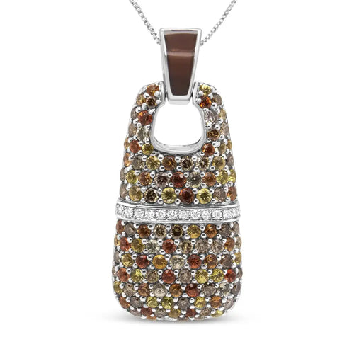 .925 sterling silver brown enamel 1 cttw white and brown diamonds and 1.5mm yellow and orange sapphire gemstones