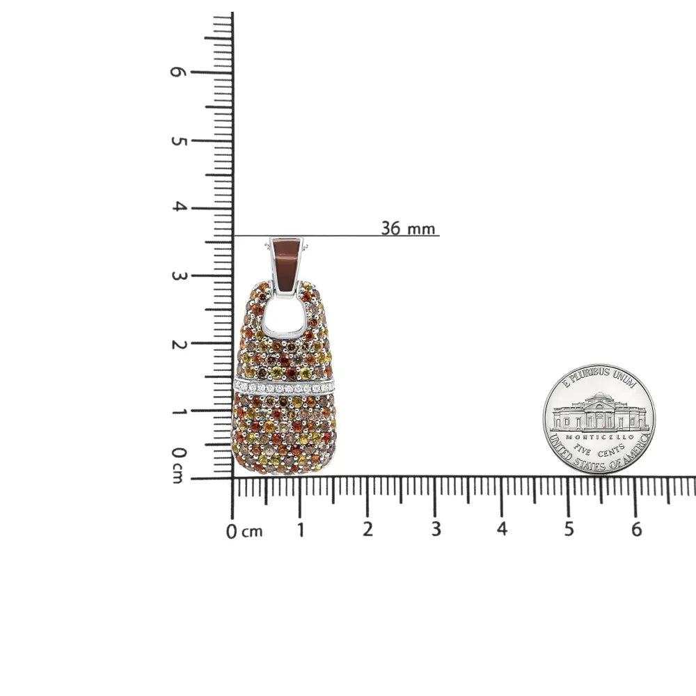 .925 Sterling Silver Brown Enamel 1 Cttw White and Brown Diamonds and  1.5mm Yellow and Orange Sapphire Gemstones Statement 18" Pendant Necklace (Brown and F-G Color, VS1-VS2 Clarity) - Bijoux-NYC Direct