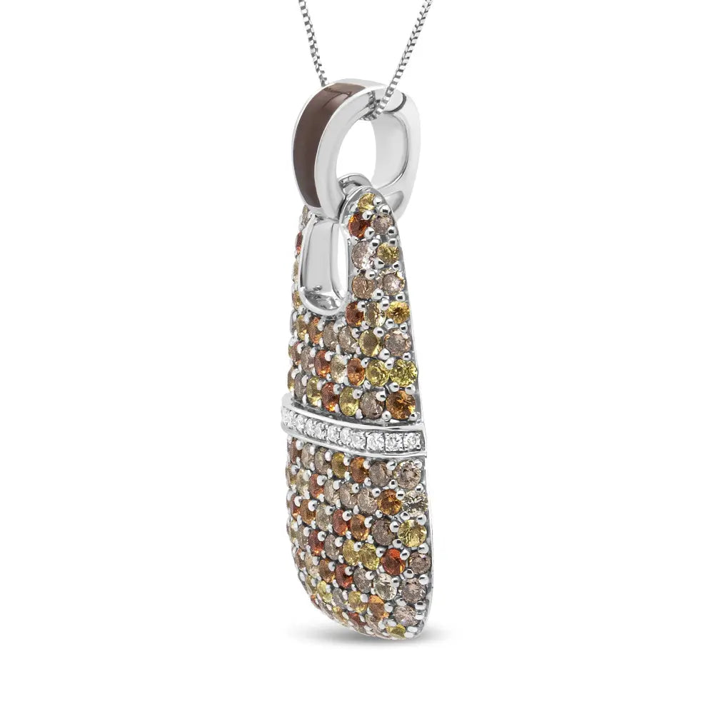 .925 Sterling Silver Brown Enamel 1 Cttw White and Brown Diamonds and  1.5mm Yellow and Orange Sapphire Gemstones Statement 18" Pendant Necklace (Brown and F-G Color, VS1-VS2 Clarity) - Bijoux-NYC Direct