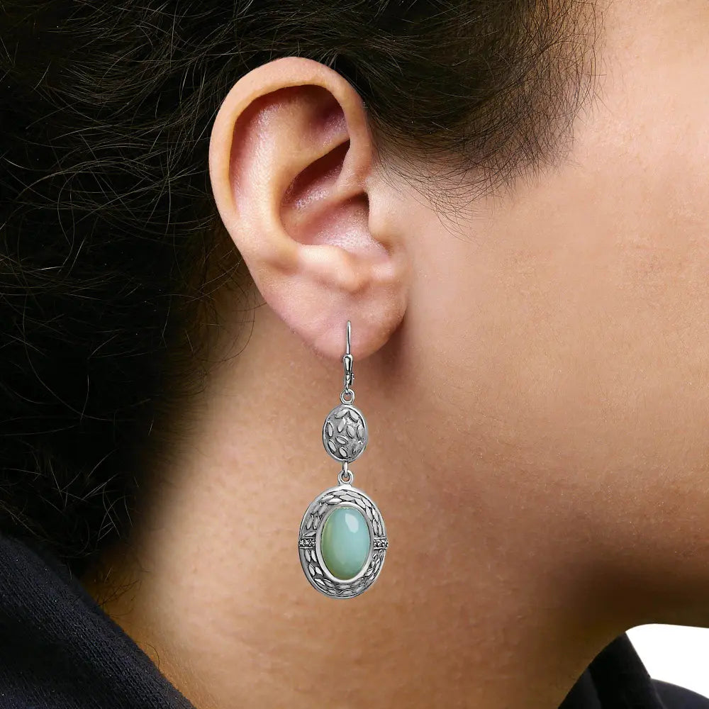 .925 Sterling Silver Chalcedony Diamond Accent Drop and Dangle Earring (K-L Color, I1-I2 Clarity) - Bijoux-NYC Direct