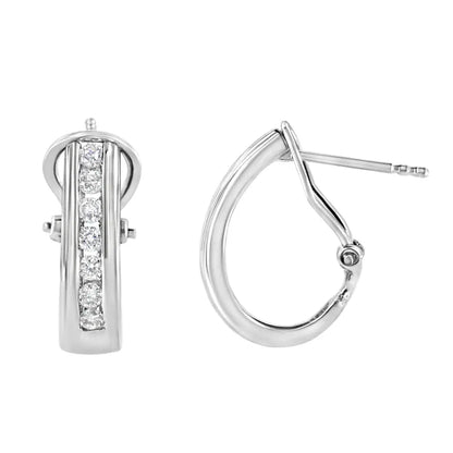 .925 Sterling Silver Channel Set 1/2 Cttw Lab Grown Round Diamond Omega Back Huggy Hoop Earrings (F-G Color, SI1-SI2 Clarity) - Bijoux-NYC Direct