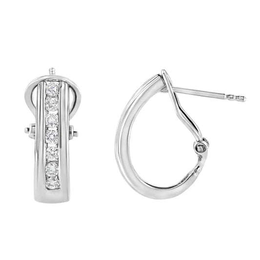 .925 Sterling Silver Channel Set 1/2 Cttw Lab Grown Round Diamond Omega Back Huggy Hoop Earrings (F-G Color, SI1-SI2 Clarity) - Bijoux-NYC Direct