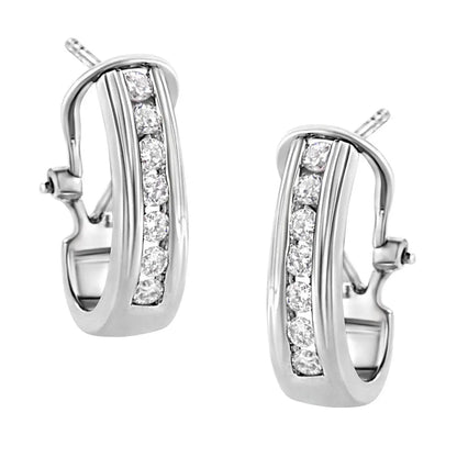 .925 Sterling Silver Channel Set 1/2 Cttw Lab Grown Round Diamond Omega Back Huggy Hoop Earrings (F-G Color, SI1-SI2 Clarity) - Bijoux-NYC Direct